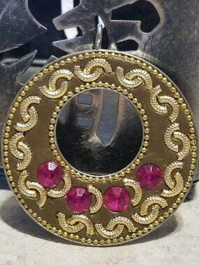Tribal Kashmiri Lac Brown Pink Metal 58mm Round Gogo Handcrafted Pendant India